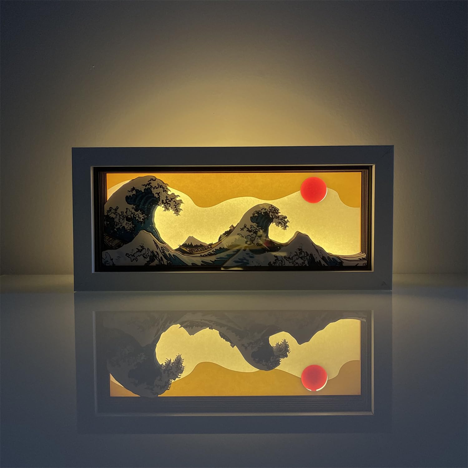 アート・デザイン・音楽 Ola Rindal / Night, Light VGQ Hokusai The Great Wave 3D Paper Carving LED Night Light